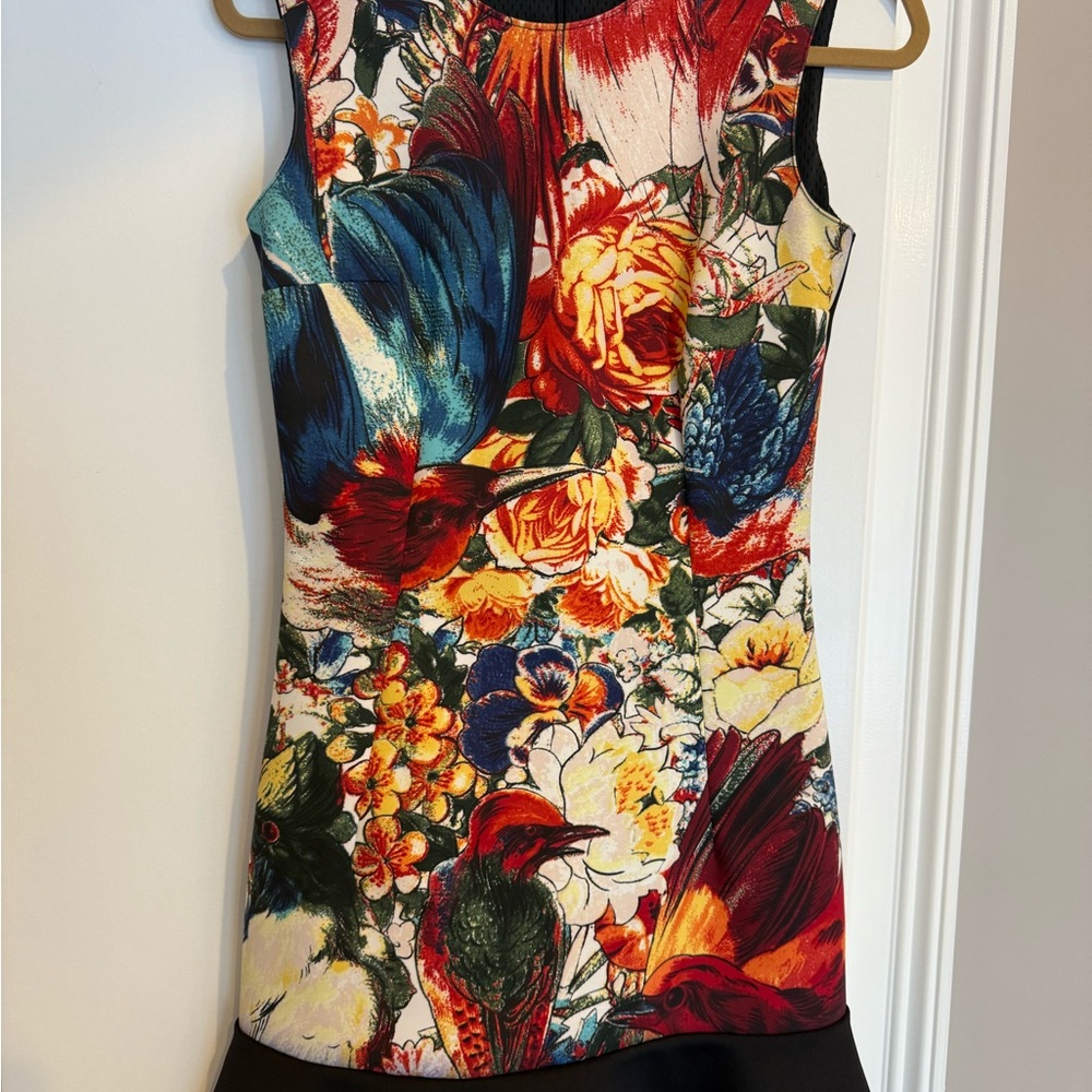 Colorful Floral and Bird Print Dress
